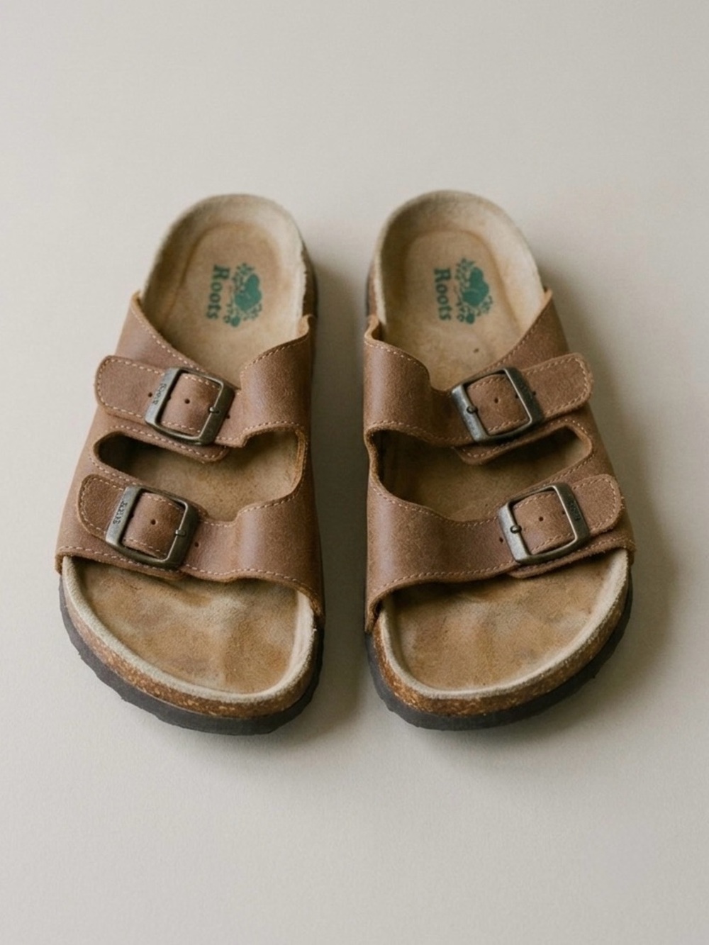 Roots Two Buckle Slide Slip On Sandals Women’s Size 8 8.5 Brown